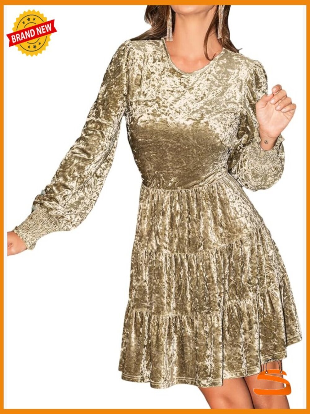Velvet Mini Dress Long Sleeve A-Line Flowy Cocktail Dress